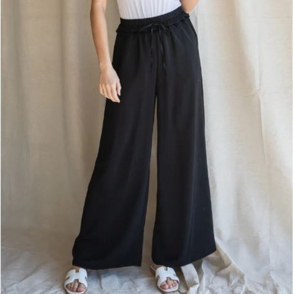 Flowy Wide Leg Smocked Waisted Black Pants